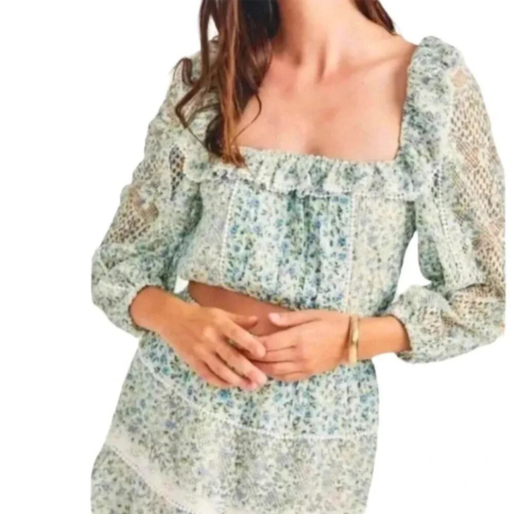 HOUSE OF HARLOW 1960 2 PIECE SET SKIRT AND TOP FLORAL SIZE XS
